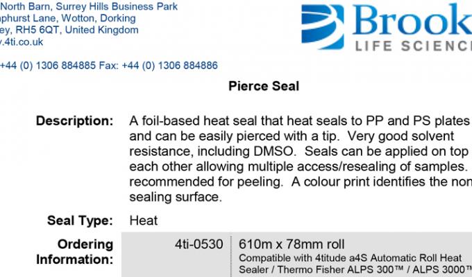 Pierce Heat Seal and Random Access Pierce Heat Seal Data Sheet