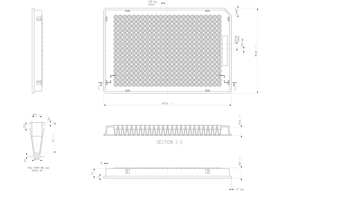 384 Well Skirted PCR Plate Technical Drawing