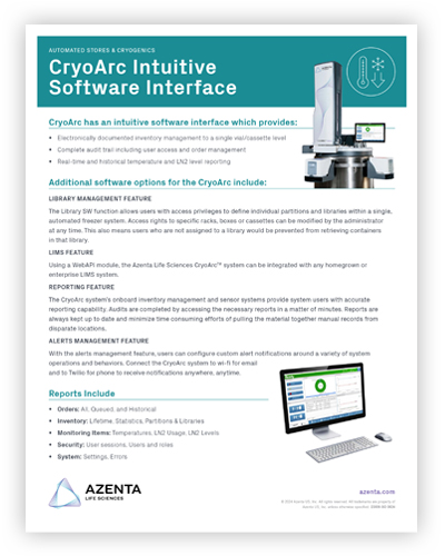 CryoArc -190°C LN2-Based Automated Storage System - Intuitive Software Interface Flyer