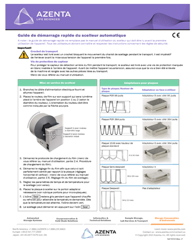 Automated Roll Heat Sealer Quick User Guide (FR)