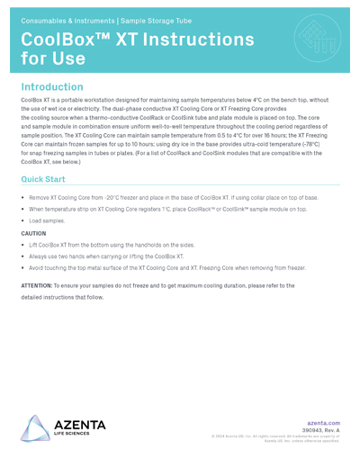 CoolBox XT Cooling Workstation, Single Capacity Instructions for Use