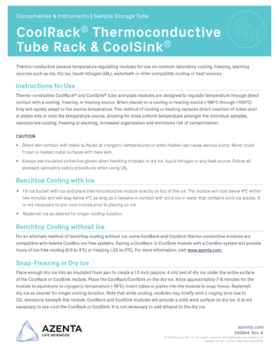 CoolRack Thermoconductive Tube Rack & CoolSink Thermoconductive Sink Instructions for Use