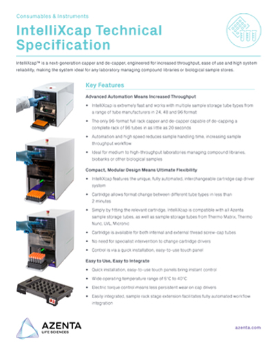 IntelliXcap Automated Screw Cap Decapper/Recapper Technical Specs