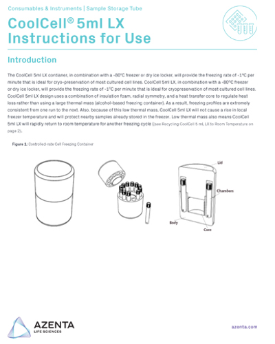 CoolCell 5ml LX Freezing Containers for 12 x 3.5ml to 5ml Cryo Tubes Instructions for Use