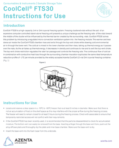 CoolCell FTS30 Cell Freezing Containers for 30 x 1ml or 2ml Cryo Tubes Instructions for Use