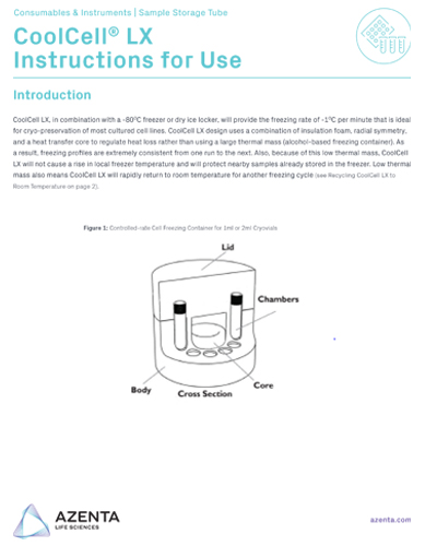 CoolCell LX Cell Freezing Containers for 12 x 1ml or 2ml Cryo Tubes Instructions for Use