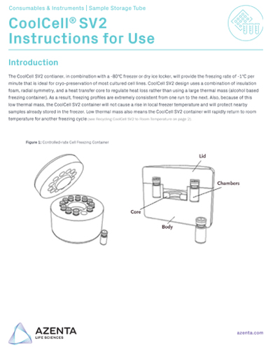 CoolCell SV2 Cell Freezing Containers for 12 x 2ml Injectable Cell Therapy Ampules Instructions for Use