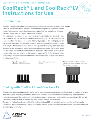 CoolRack L & CoolRack LV Thermoconductive Tube Rack, Insulative Exterior Instructions for Use