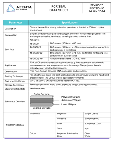 PCR Seal Data Sheet