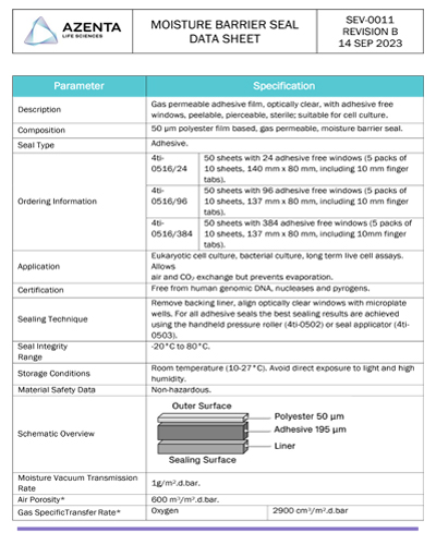 Moisture Barrier Seal Data Sheet