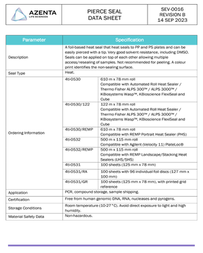 Pierce Heat Seal Data Sheet