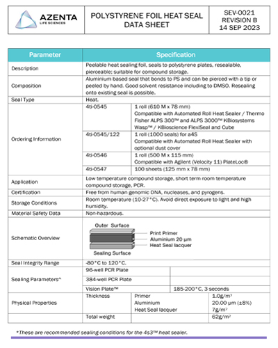 Polystyrene Foil Heat Seal Data Sheet