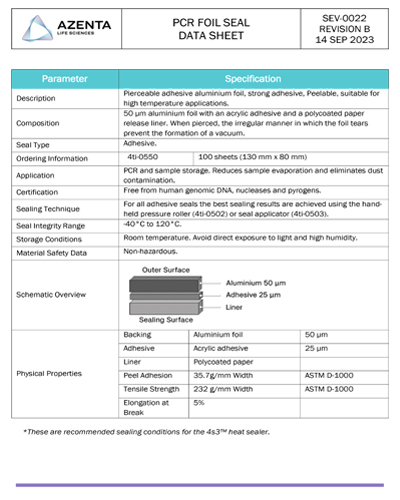 PCR Foil Seal Data Sheet