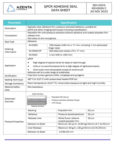 qPCR Adhesive Seal Data Sheet