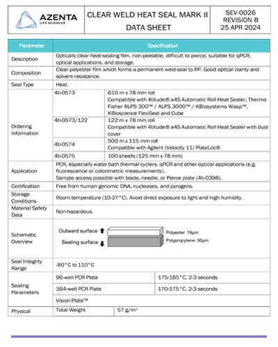 Clear Weld Heat Seal Data Sheet