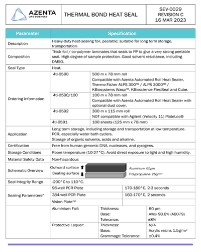 Thermal Bond Heat Seal Data Sheet