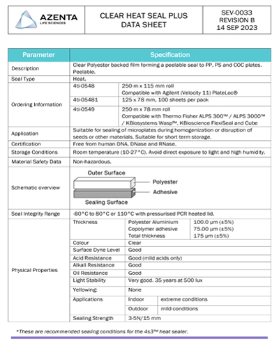 Clear Heat Seal Plus Data Sheet