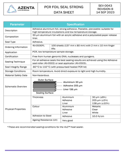 PCR Foil Seal Strong Data Sheet