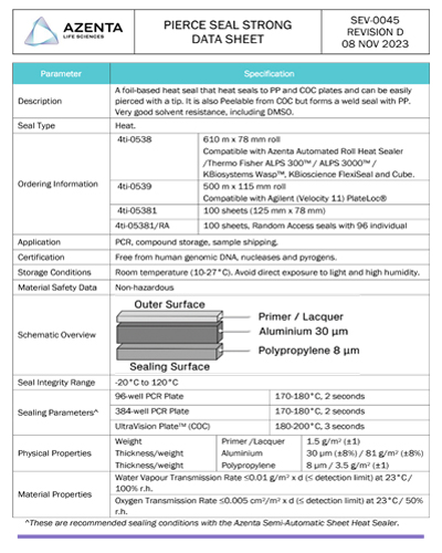 Pierce Heat Seal Strong Data Sheet