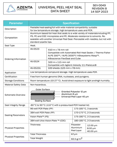 Universal Peel Heat Seal Data Sheet