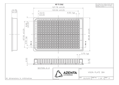 384 Well Optically Clear Tissue Culture Plate Technical Drawing