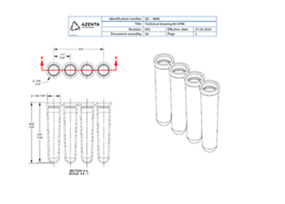 4 Well PCR Tube Strips, Rotor-Gene Style, With Caps Technical Drawing