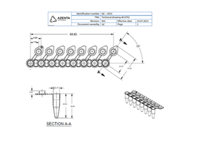 8 Well PCR Tube Strip, With Attached Flat Caps Technical Drawing