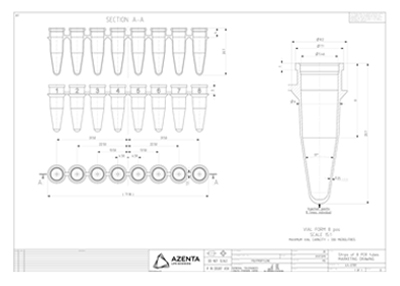 8 Well PCR Tube Strip Technical Drawing