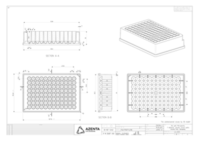 96 Round Deep Well Storage Microplate, For Magnetic Separators Technical Drawing