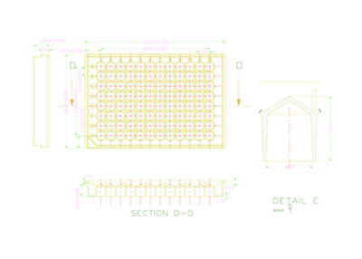 96 Round Well Storage Microplate (330µl, V shaped) Technical Drawing