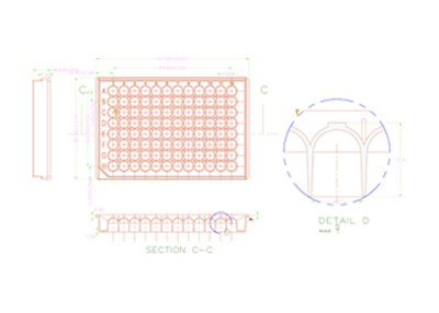 96 Round Well Storage Microplate (350µl, U shaped) Technical Drawing