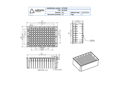 96 Square Deep Well Microplate, KingFisher Style Technical Drawing