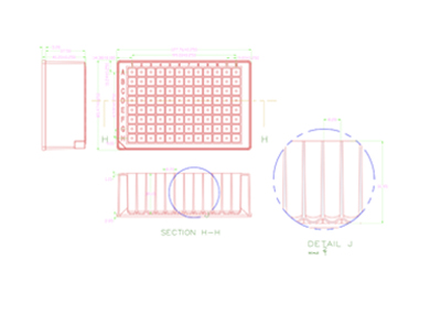 96 Square Deep Well Storage Microplate (2.2ml, U-Shaped) Technical Drawing