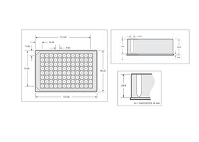 96 Square Deep Well Storage Microplate (2.2ml, V-Shaped) Technical Drawing