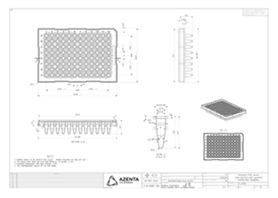 96 Well Semi-Skirted PCR Plate With Upstand, ABI Style Technical Drawing