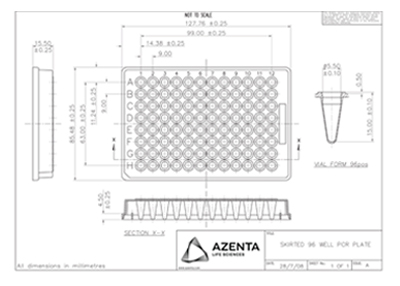 96 Well Skirted PCR Plate Technical Drawing