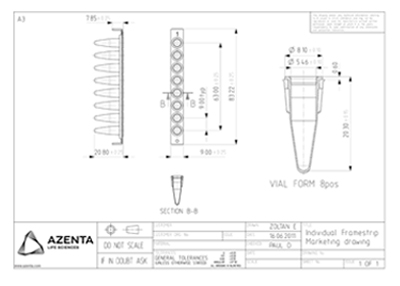 8 Well PCR Tube Strip with PC Frame Technical Drawing