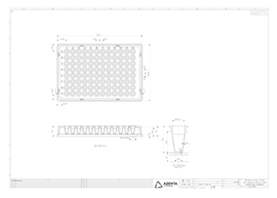 Individual Access 96 Well Skirted Flat Bottom PCR Plate, 2D Coded Technical Drawing