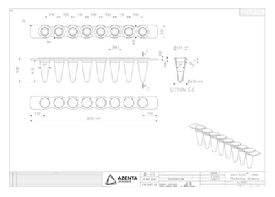 Removable 8 Well PCR Tube Strip Technical Drawing