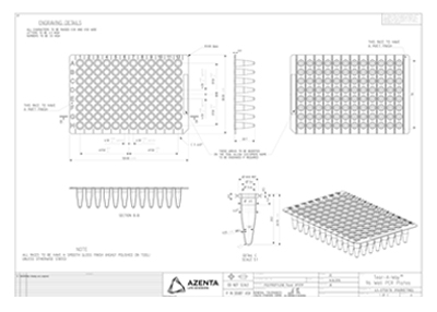 96 Well Non-Skirted PCR Plate Breakable Horizontally or Vertically Technical Drawing