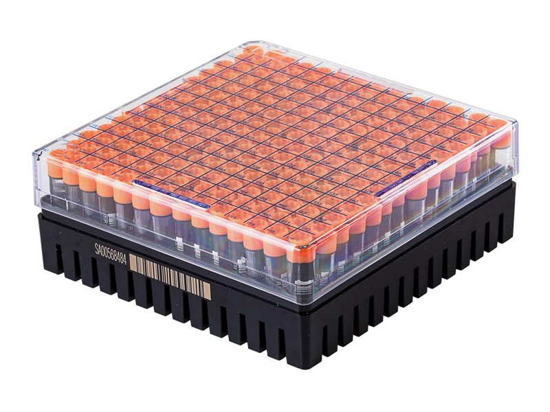 66-0196-02 | 14x14 Storage Cryo Rack, Standard Profile Lid | With Tubes & Lid