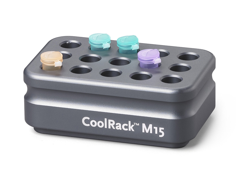 BCS-125 | CoolRack M15 Thermoconductive Tube Rack for 15 Microcentrifuge Tubes | With Tubes