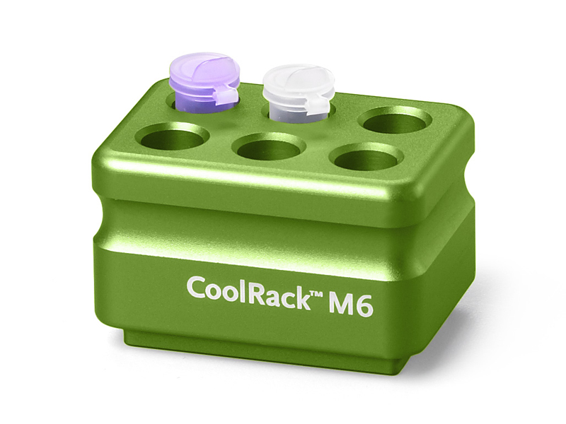 BCS-164 | CoolRack M6 Thermoconductive Tube Rack for 6 Microcentrifuge Tubes | With Tubes