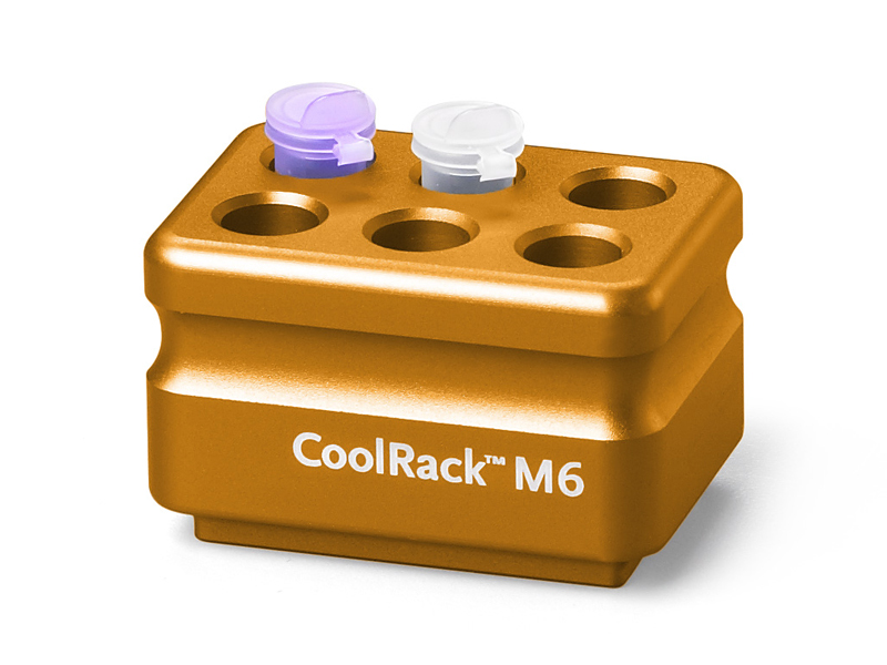 BCS-165 | CoolRack M6 Thermoconductive Tube Rack for 6 Microcentrifuge Tubes | With Tubes