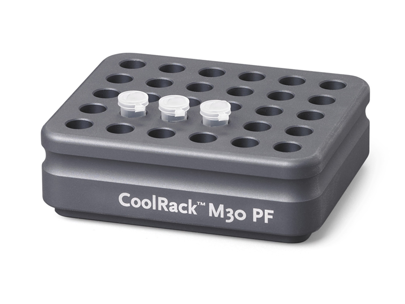 BCS-128 | CoolRack M30-PF Thermoconductive Tube Rack for 30 Microcentrifuge Tubes, Conical Wells | With Tubes