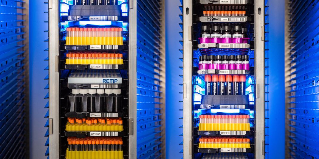 Inside view of a storage unit, with different types of labware