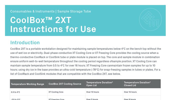 CoolBox 2XT Cooling Workstation, Double Capacity Instructions for Use