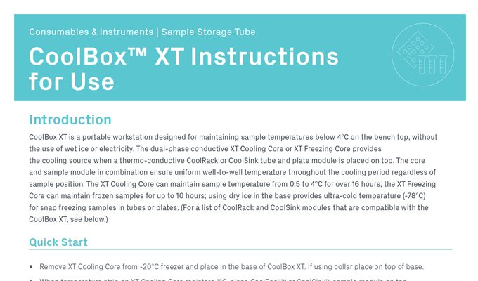 CoolBox XT Cooling Workstation, Single Capacity Instructions for Use