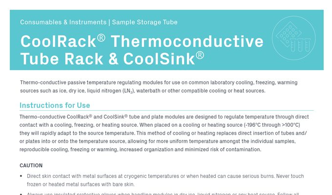 CoolRack Thermoconductive Tube Rack & CoolSink Thermoconductive Sink Instructions for Use