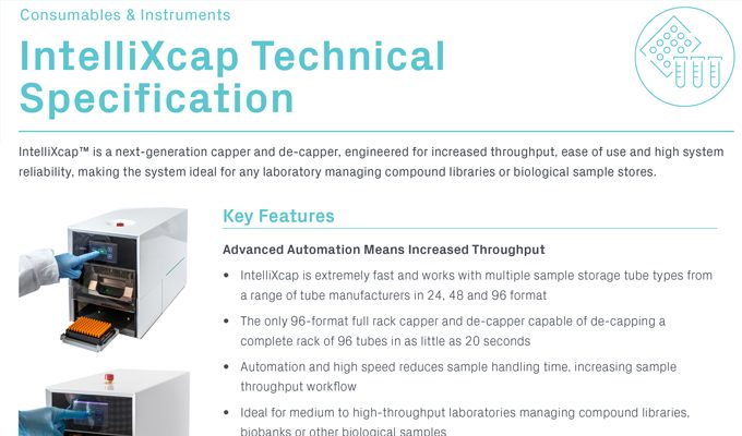 IntelliXcap Automated Screw Cap Decapper/Recapper Technical Specs